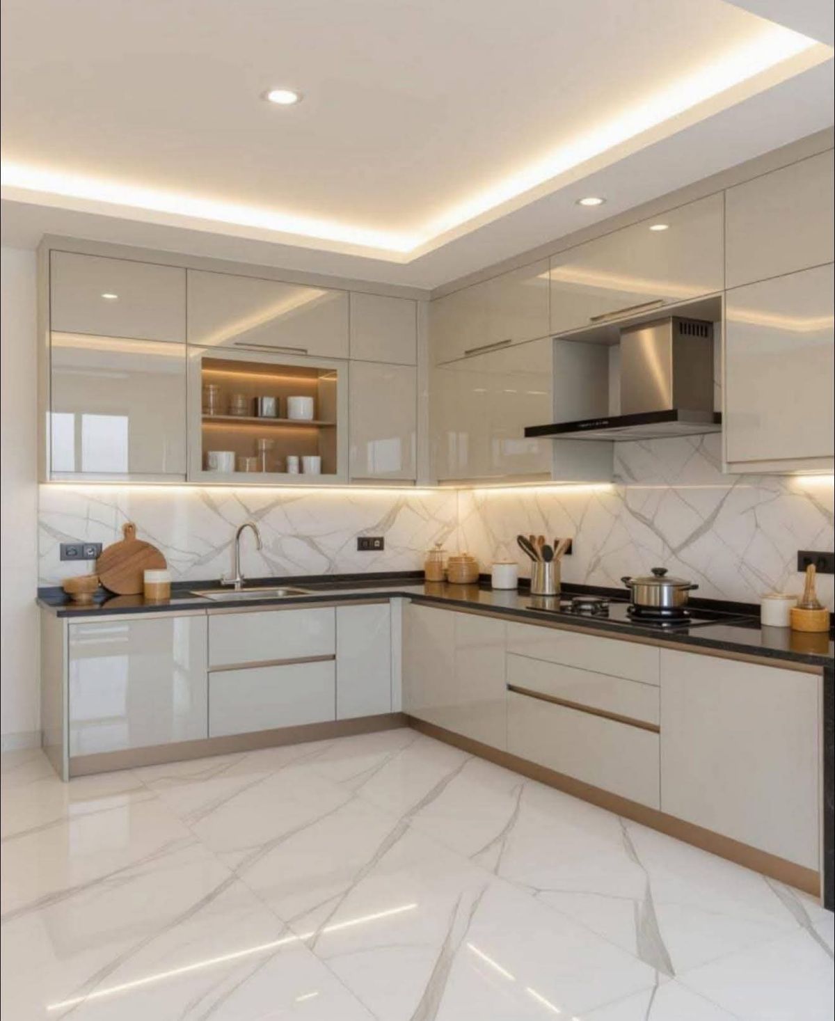 Luxury Chef Modular Kitchen featuring Tall Pantry Storage Rack & Spice Carousels #50